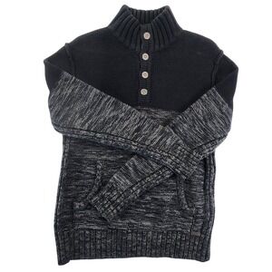JB Holt Mens M Black Gray Marled Mock Neck Button Sweater Winter Casual Gorpcore